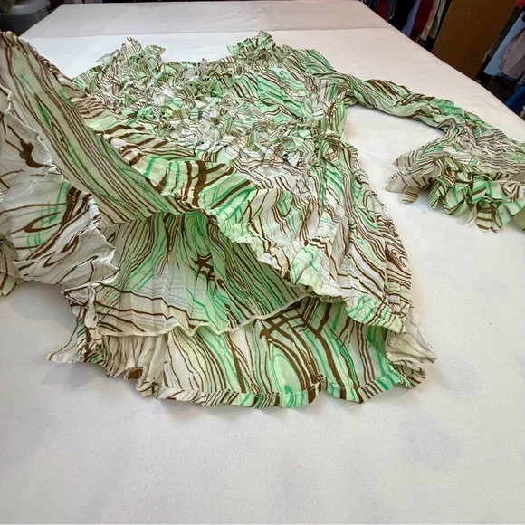 Piano Green Brown Crinkle Blouse - Picture 14 of 16